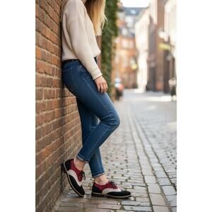 Girotti Women's Oxfords Shoes Suede Burgundy White Black US 10.5 EU 41 $449